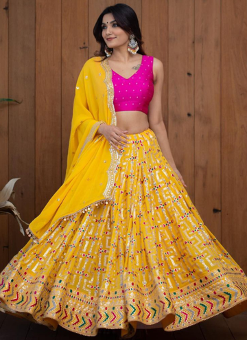 Haldi Special Yellow Georgette Embroidered Work Lehenga Choli